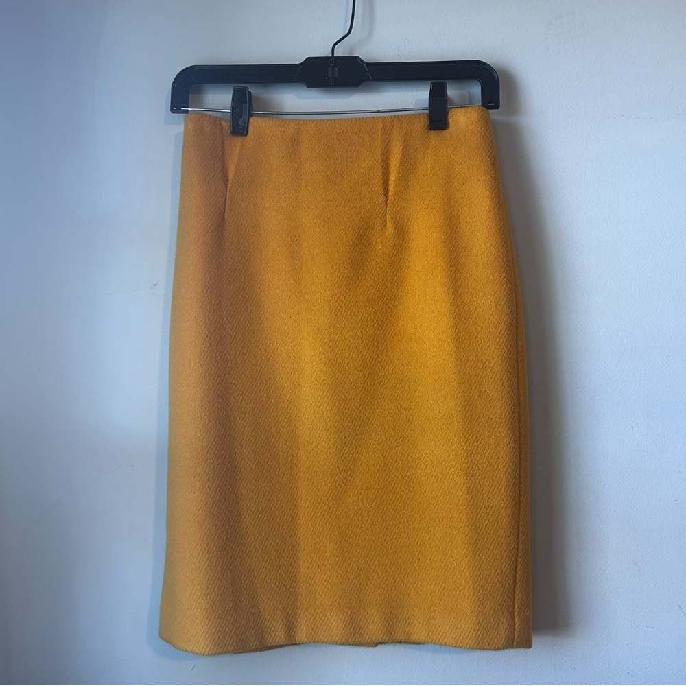 Talbots Mustard Yellow Textured Pencil Skirt Size 2 Lined Wool Blend